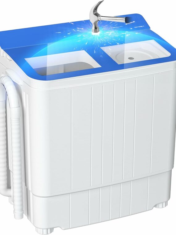 Brand Portable Washing Machine - 14.5 lbs Mini Twin Tub Washer & Spin Dryer for Apartments, Dorms, RVs, Camping - Gray/Blue
